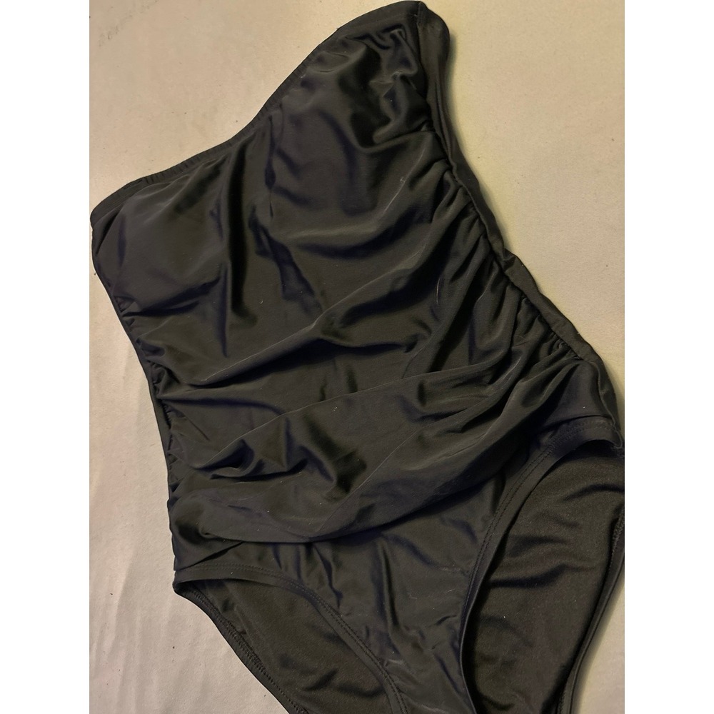 DKNY Women's Ruched Waist Slimming Strapless‎ Black One Piece Swimsuit, Small - Picture 2 of 6